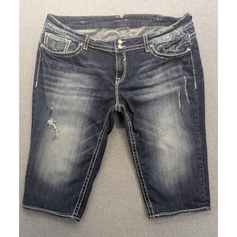 Vigoss The Dublin Capri Pants Womens 24 Blue Distressed Denim Stretch Bermuda
